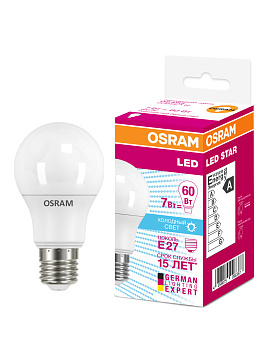 Osram Светодиодная лампа LED STAR Classic A 7W (замена 60Вт),нейтральный белый свет, матовая колба, Е27 4058075096417