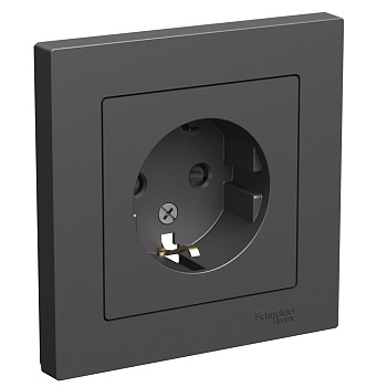 Systeme Electric AtlasDesign Базальт Розетка с/з со шторками, 16А, в сборе