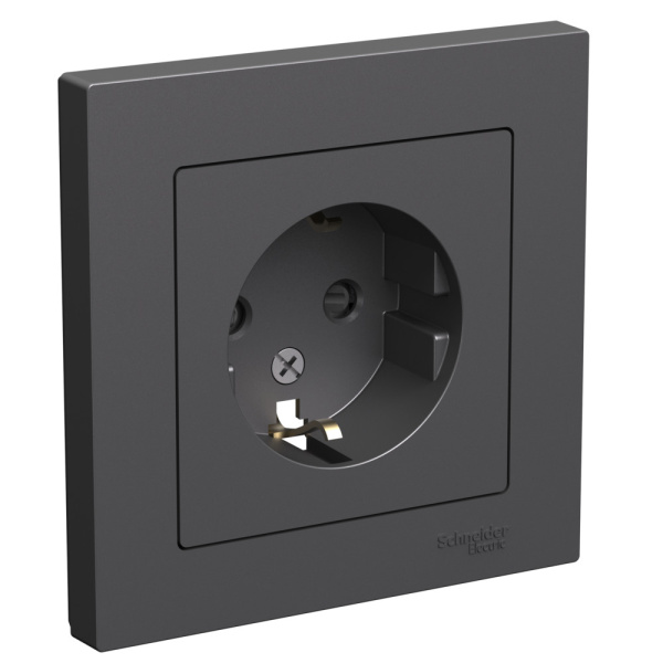 Systeme Electric AtlasDesign Базальт Розетка с/з со шторками, 16А, в сборе
