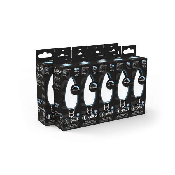Купить Gauss Лампа Filament Свеча 9W 610lm 4100К Е14 milky диммируемая LED 103201209-D