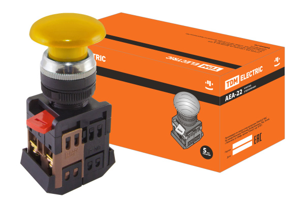 TDM Кнопка AEА-22 "Грибок" желтый d22мм 1з+1р SQ0704-0036