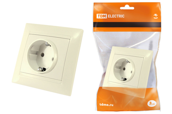 TDM Розетка 2П+З 16А 250В с защ. шт. сл. кость "Лама" SQ1815-0111
