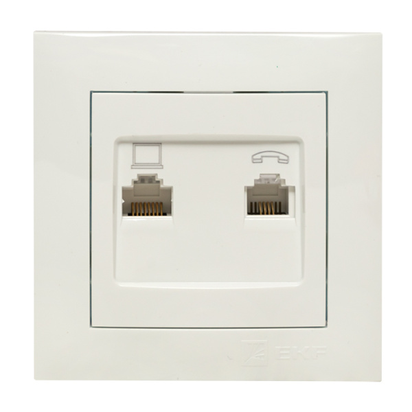 EKF PROxima Валенсия розетка RJ-45+RJ11 2-местная белая