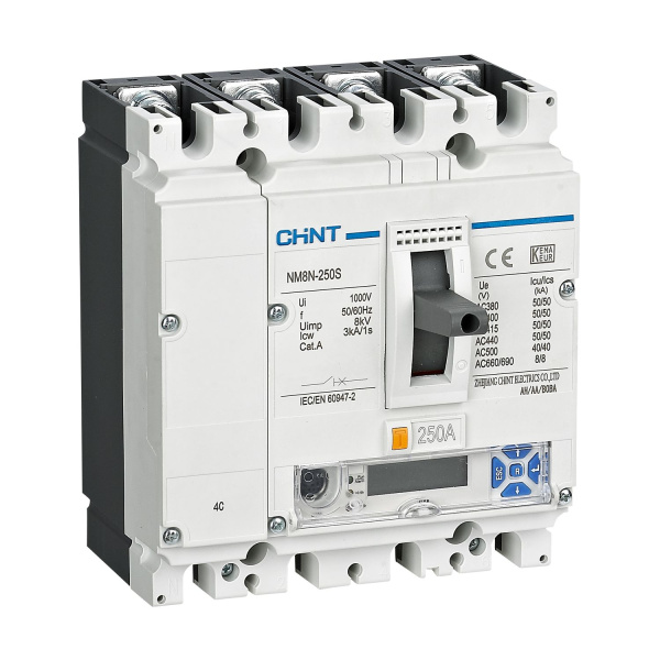 CHINT Авт. выкл. NM8N-250Q EM 4P 250А 70кА с электр. расцепителем, LCD (R) CHINT Авт. выкл. NM8N-250Q EM 4P 250А 70кА с электр. расцепителем, LCD (R)