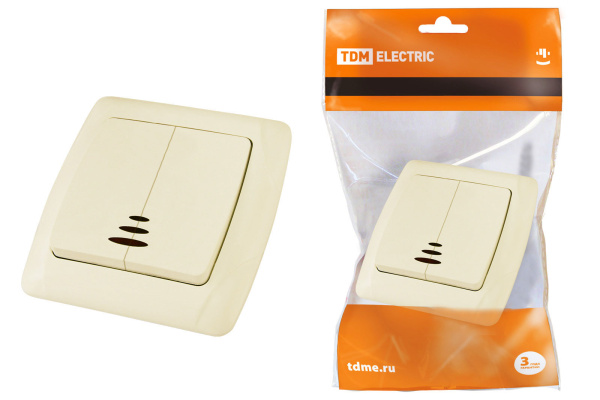 TDM Выключатель 2 кл. с подсветкой 10А сл. кость "Онега" SQ1805-0034