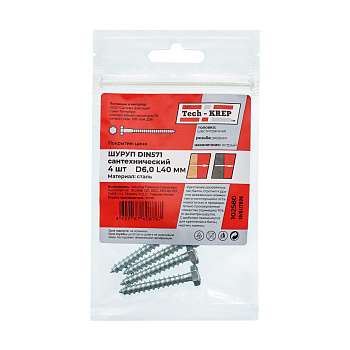 Tech-Krep Болт DIN 571 сантехнический оцинк 6х40 (4 шт) - пакет 102580