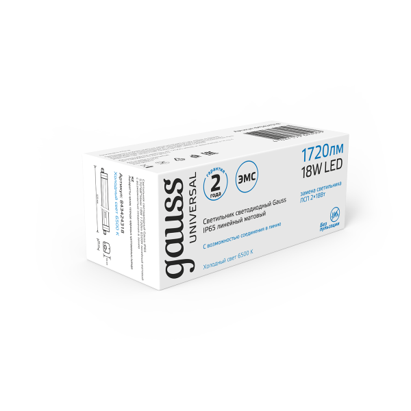 Купить Gauss Светильник линейный UNIVERSAL 18W 1720lm 6500K 185-265V IP65 570*60*55мм соед в лин LED 843424318