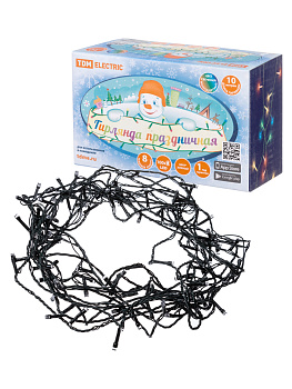 TDM Гирлянда светодиодная СГ100MЗ10, многоцвет., зеленый шнур, 10м, 8 режимов, 250 В, SQ0361-0041