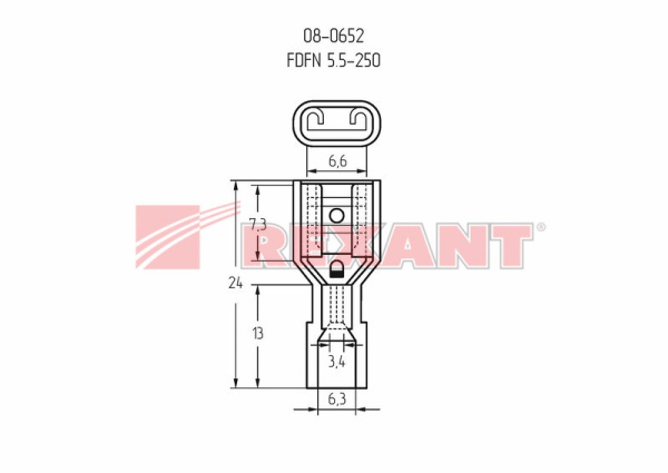 Купить Клемма плоская полностью изолированная гнездо - 6.6мм в нейлоне 4-6мм² (РПи-м(н) 6.0-(6.3)) желтый Rexant 08-0652