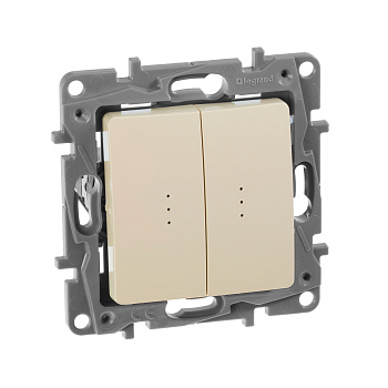 Legrand Etika Слоновая кость Переключатель 2-клавишный с подсветкой, 10А, Автоматические клеммы 672316