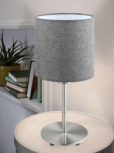 Купить Eglo 96376 настольная лампа PASTERI, 1х60W(E27), 180, H400, сталь, никель матовый/текстиль, лён, серый