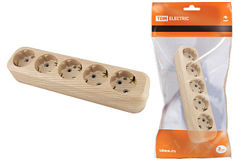 TDM Колодка розеточная 5 гнезд 2П+3 16А 250В "Эко" (сосна) SQ1806-0054