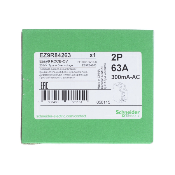 SE EASY 9 УЗО 2P 63А 300мА A защита от перенапряжения EZ9R84263