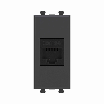 DKC Компьютерная розетка RJ-45 без шторки модульная, кат.6А, "Avanti", "Черный матовый", 1 модуль