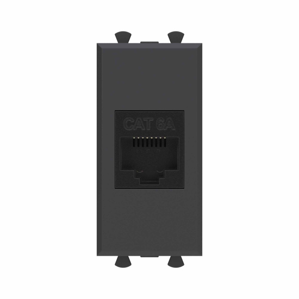 DKC Компьютерная розетка RJ-45 без шторки модульная, кат.6А, "Avanti", "Черный матовый", 1 модуль