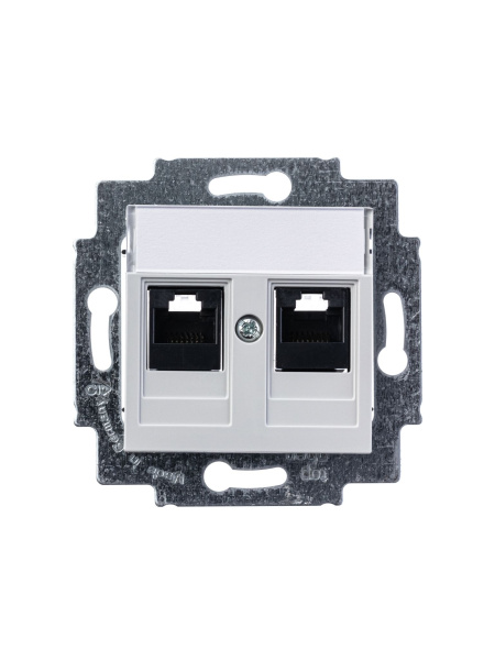 Купить ABB EPJ Levit серый / белый Розетка компьютерная, 2хRJ45 кат,5e, серый 2CHH295118A6016