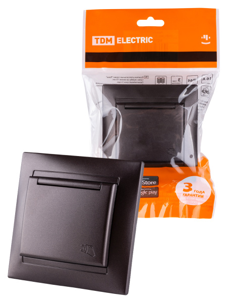 TDM Розетка 2П+З 16А 250В IP44 с защ. шт. с крышкой шоколад "Лама" SQ1815-0514