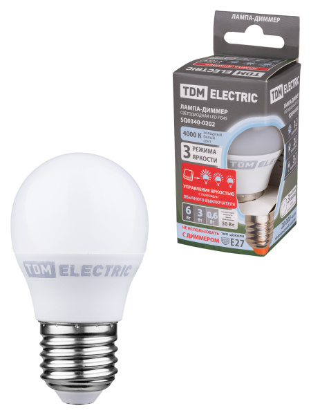 TDM Лампа светодиодная FG45-6 Вт-230 В-4000 К–E27 "Лампа-ДИММЕР" SQ0340-0202