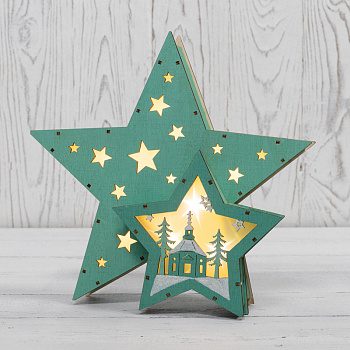 NEON-NIGHT Деревянная фигура с подсветкой «Домик Звездочета» бирюзовая 26х7х25 см, 504-019