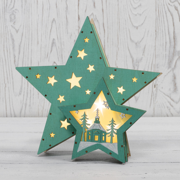 NEON-NIGHT Деревянная фигура с подсветкой «Домик Звездочета» бирюзовая 26х7х25 см, 504-019