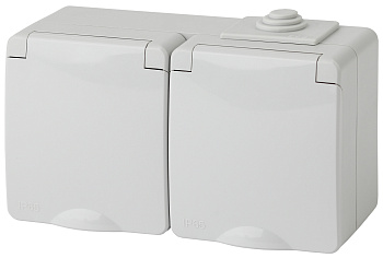 ЭРА 11-2604-03 Эксперт Серый Розетка 2-ая с/з со шт ОУ IP65 гориз.