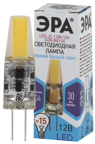 ЭРА LED JC-1,5W-12V-COB-840-G4 (диод, капсула, 1,5Вт, нейтр, G4)