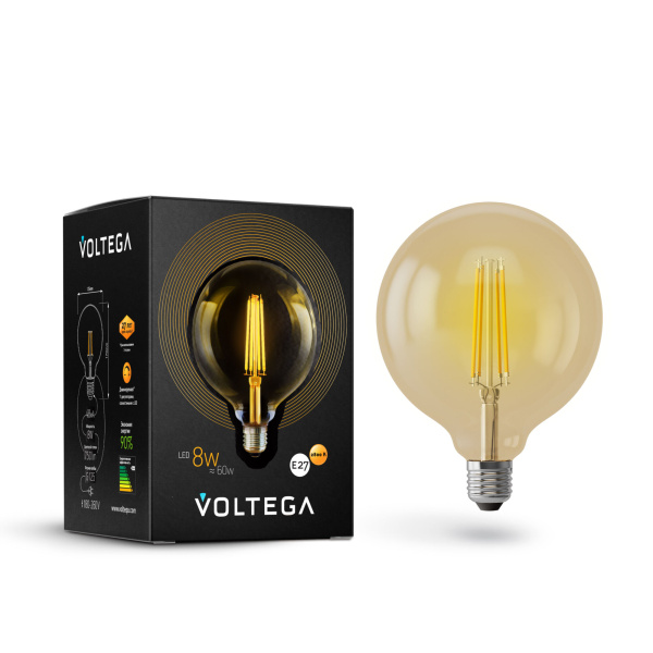 Voltega VG10-G125Gwarm8W Шар диммируемый GOLD G125 Е27 2800К 8W 6838