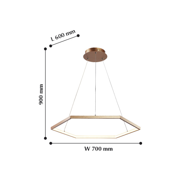 Favourite Hexagon Люстра подвесная каркас окрашен в солнечно-золотистый цвет, белый акриловый рассеиватель LED, регулируемая длина струн 1*LED*40W, 30 2103-6P