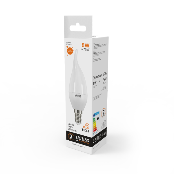 Купить Gauss Лампа Elementary Свеча на ветру 8W 520lm 3000K Е14 LED 34118