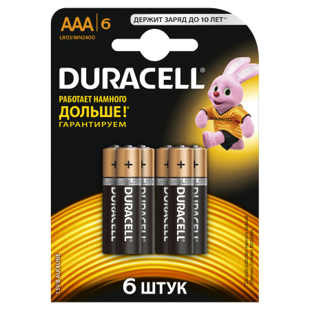 Duracell 81545427 Алкалиновая батарейка типа AAA  LR03 / MN 2400 LR03-6BL BASIC Б0014858