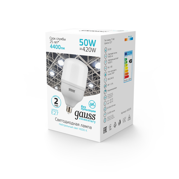 Купить Gauss Лампа Elementary T140 50W 4400lm 4000K E27 LED 63225