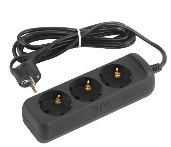 ЭРА Удлинитель электрический UX-3e-3m-B с заземлением 3 розетки 3м ПВС 3x0,75мм2 10А черный