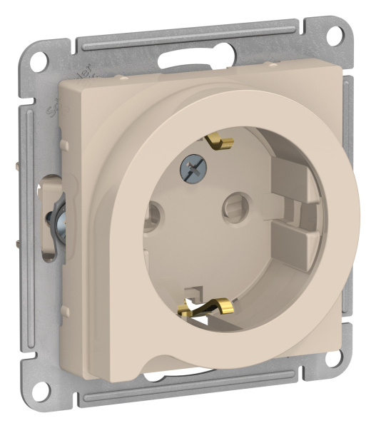 Купить Systeme Electric AtlasDesign Беж Розетка с/з со шторками с выталк., 16А, механизм