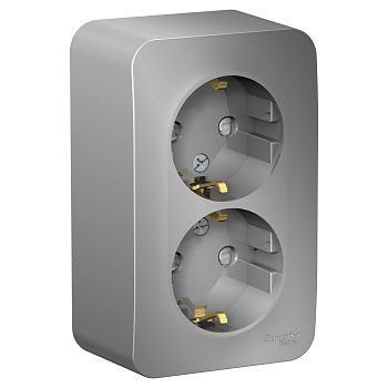 Systeme Electric Blanca наруж Алюминий Розетка 2-ая с/з со шторками, 16А, 250В