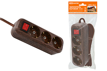 TDM Удлинитель бытовой  У03В выключатель, 3 гнезда, 3метра,2П+3, ПВС 3х1мм2 "Эко" (бук) 16А/250В SQ1303-3101