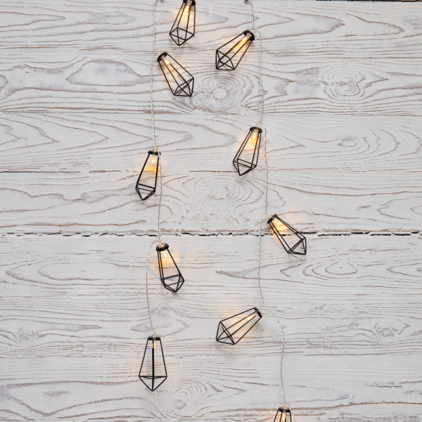 NEON-NIGHT Гирлянда светодиодная «Кристаллы» черные 10 LED, 1,5 м, прозрачный ПВХ, теплый белый свет свечения, 2 х АА (батарейки не в комплекте) 304-017