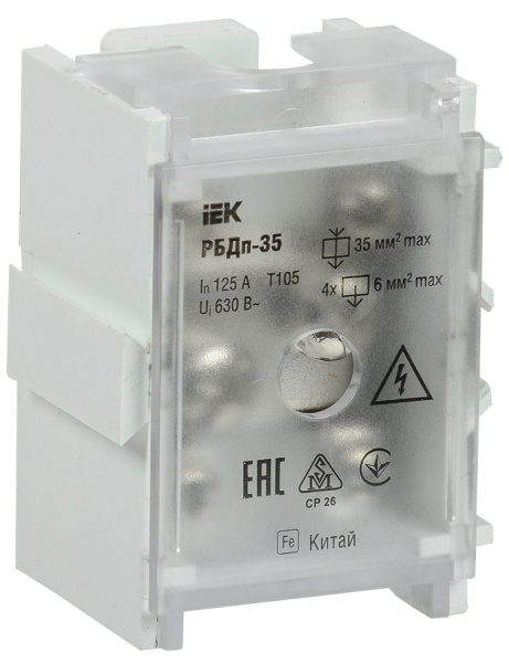 IEK Блок распределительный проходной РБДп-35 125/50А DIN 1х35-4х6мм2