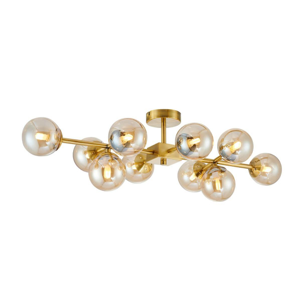 Favourite 2649-10U потолочная люстра Каркас цвета латунь, плафоны из выдувного стекла янтарного цвета