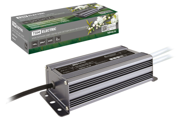 TDM Блок питания 100Вт-12В-IP67 для светодиодных лент и модулей DC 12В, металл SQ0331-0139