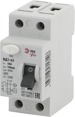 ЭРА NO-902-38 Pro Устройство защитного отключения УЗО ВД1-63 1P+N 40А 100мА