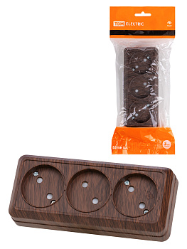 TDM Розетка 3-х местная горизонтальная 2П открытой установки IP20 10A с з/ш бук "Ладога" SQ1801-0325