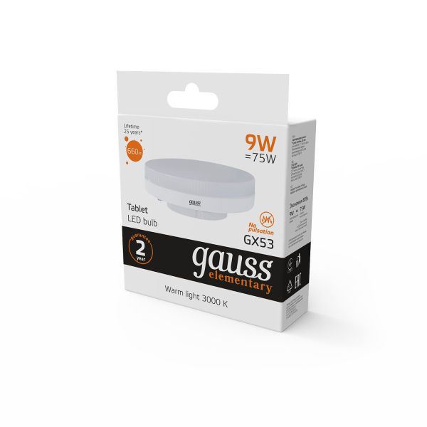 Купить Gauss Лампа Elementary GX53 9W 660lm 3000K LED 83819