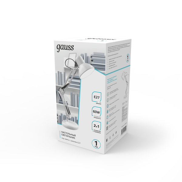 Купить Gauss Светильник настольный модель GTL002 60W 220-240V E27 белый струбцина и основание 1/12 GT0021