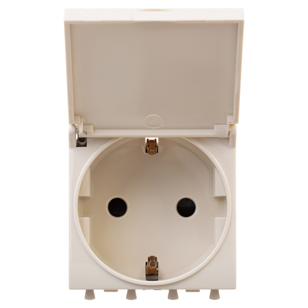 DKC Розетка с крышкой модульная, 2P+E, с з/ш, "Avanti", "Ванильная дымка", 2 модуля