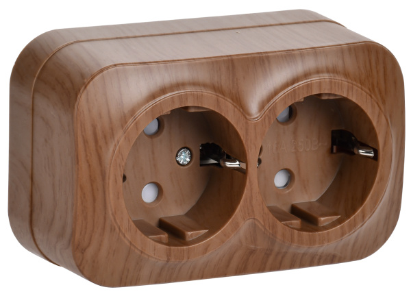 IEK GLORY РСш22-3-ХД Розет. 2-ая с з/к и з/ш о/у 16А GLORY дуб