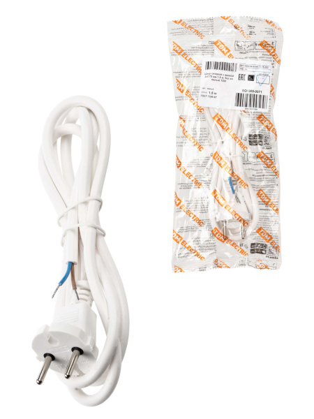 TDM Шнур сетевой с вилкой ПВС 2x0,75мм2 1,5м б/з белый SQ1305-0071