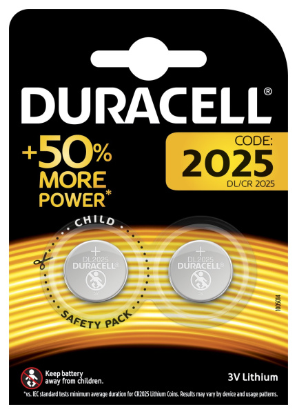 Duracell 5003990 Литиевые батарейки для электронных устройств CR2025-2BL Б0037272