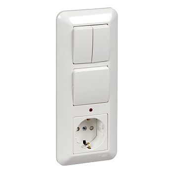 SE Wessen Прима внутр Бел Блок: Розетка с/з + Выключатель 1-кл. с подсветкой + Выключатель 2-кл. (опт.упак.) BK2VR-005A-B