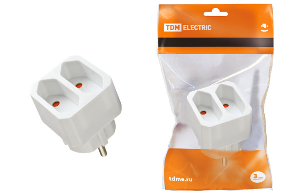 TDM Блок на 2 гнезда 2П 2,5 А 250 B под плоскую вилку белый SQ1806-0206