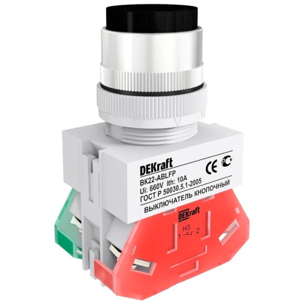 Dekraft Выключатель кноп. с фикс. ABFP D22 черн. 220В ВK-22